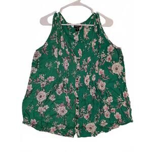 Torrid Floral Sleeveless Button Front Green Blouse Tank Top Womens Size 1 XL